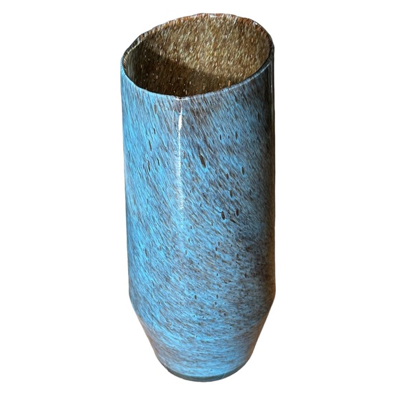 Large West Elm Hand Blown Heavy Nemo Glass Vase In Blue & Bronze 15" - Picture 3 of 16